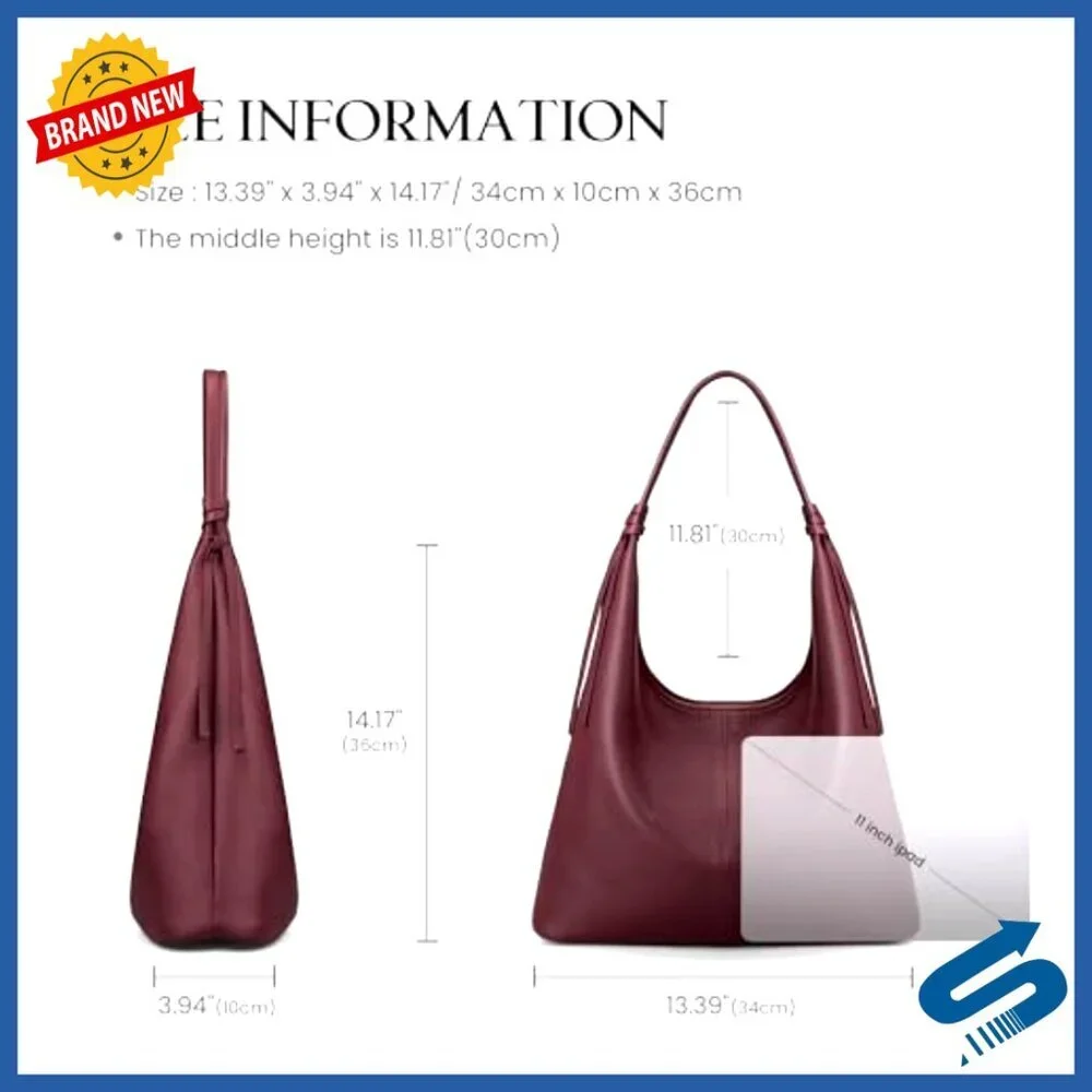 Genuine Leather Slouchy Hobo Tote Handbag with Tassel Ribbon Magnetic Closure